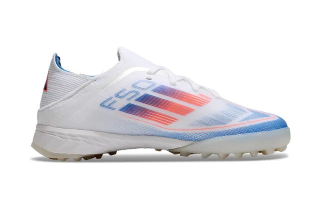 Adidas Blanco Azul Bajo Corte Tejido Superior Rayas Gradientes Gráficas Césped Zapatos de Fútbol 5