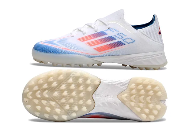Adidas Blanco Azul Bajo Corte Tejido Superior Rayas Gradientes Gráficas Césped Zapatos de Fútbol 7