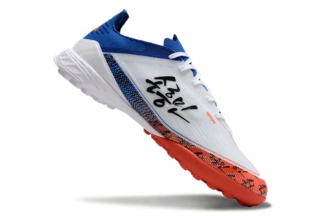 Adidas Branco Azul Low-Cut Upper Sintético Impressão Gráfica Jaula Medi-pé Grama Artificial Sapatos de Futebol 2