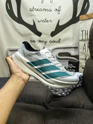 Adidas White Blue Mesh Upper Three-Stripe Side Branding Running Shoes 5