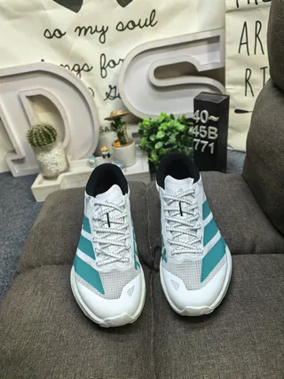 Adidas White Blue Mesh Upper Three-Stripe Side Branding Running Shoes 10