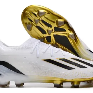 Adidas White Gold Low-Cut Knit Upper Asymmetric Lacing Firm-Ground Soccer Shoes