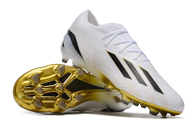 Adidas White Gold Low-Cut Knit Upper Asymmetric Lacing Firm-Ground Soccer Shoes 4