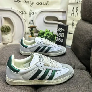 Adidas White Green Low-Top Perforated Toe Lifestyle Sneakers