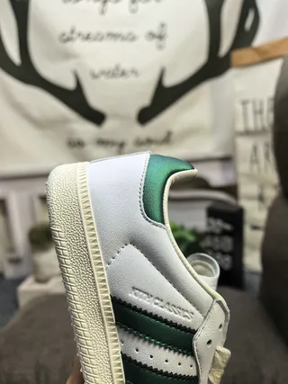 Adidas White Green Low-Top Perforated Toe Lifestyle Sneakers 3