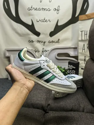Adidas White Green Low-Top Perforated Toe Lifestyle Sneakers 5