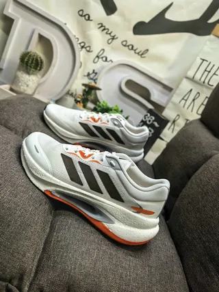 Adidas Blanco Naranja Knit Upper Sculpted Midsole Zapatos de correr 7
