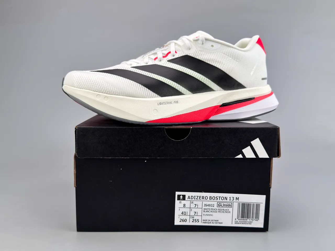 Adidas White Red Engineered Mesh Upper Three-Stripe Side Branding Running Shoes 2