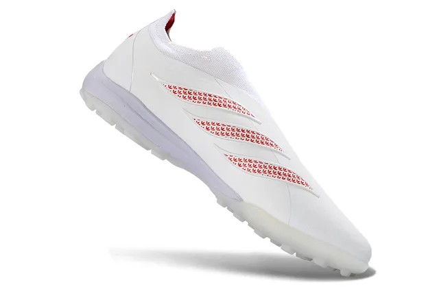 Adidas Chaussures de football blanches rouges sans lacets avec ajustement chaussette supérieur studs pelouse artificielle moulés 11
