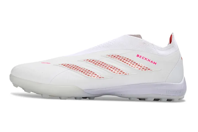 Adidas Chaussures de football blanches rouges sans lacets avec ajustement chaussette supérieur studs pelouse artificielle moulés 17