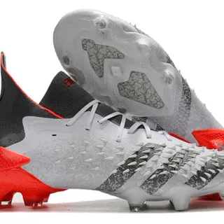 Adidas White Red Spiked Forefoot Cage High-Cut Sock Collar Firm-Ground Soccer Shoes
