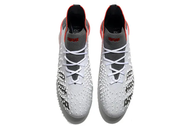 Adidas White Red Spiked Forefoot Cage High-Cut Sock Collar Firm-Ground Soccer Shoes 2