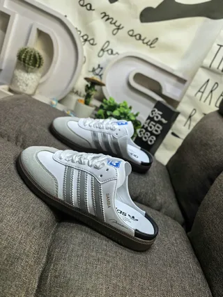 Adidas White Silver Laceless Mule Suede And Leather Upper Casual Shoes 7