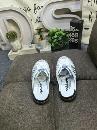 Adidas White Silver Laceless Mule Suede And Leather Upper Casual Shoes 8