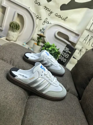 Adidas White Silver Laceless Mule Suede And Leather Upper Casual Shoes 9
