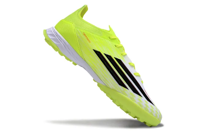 Adidas Jaune Noir Néon Haut Synthétique Tricoté Trois Rayures Marquage Terrain de Football Chaussures 2