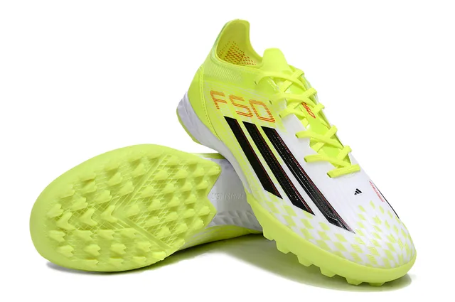 Adidas Jaune Noir Néon Haut Synthétique Tricoté Trois Rayures Marquage Terrain de Football Chaussures 4