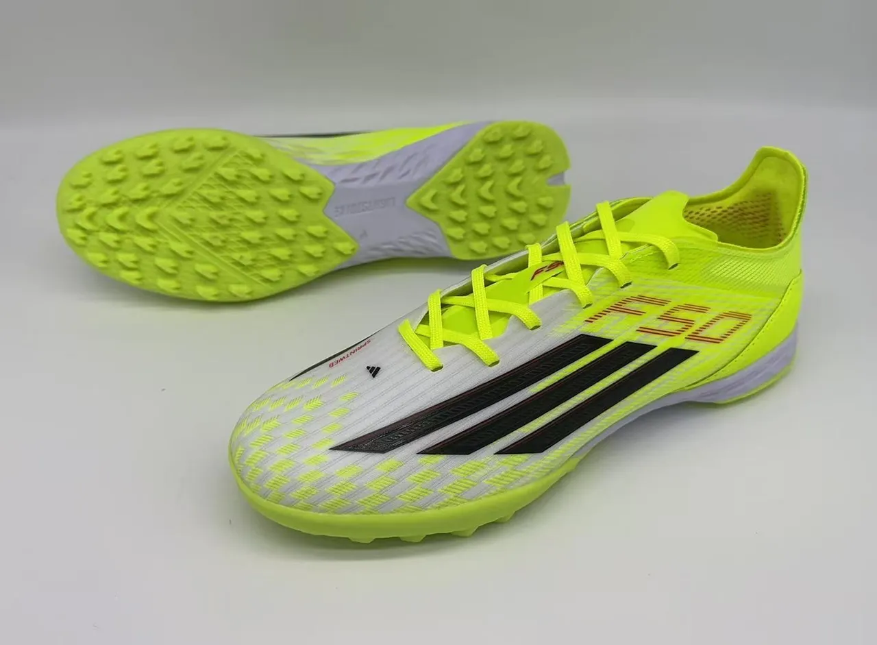 Adidas Jaune Noir Néon Haut Synthétique Tricoté Trois Rayures Marquage Terrain de Football Chaussures 12