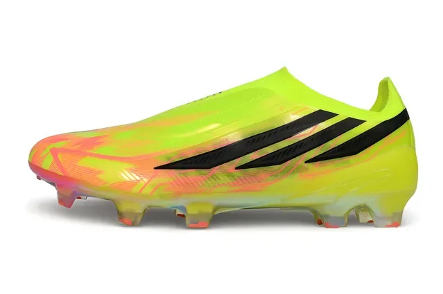 Adidas Chaussures de football jaune multicolor coupe basse ajustement chaussette partie supérieure overlay gradiente iridescent sol ferme 2