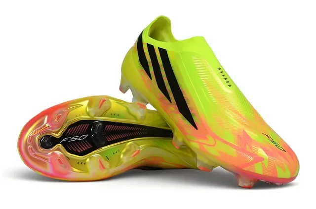 Adidas Chaussures de football jaune multicolor coupe basse ajustement chaussette partie supérieure overlay gradiente iridescent sol ferme 6