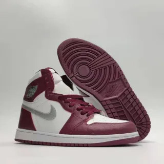 Air Jordan 1 Burgundy and White Leather Basketball Shoes