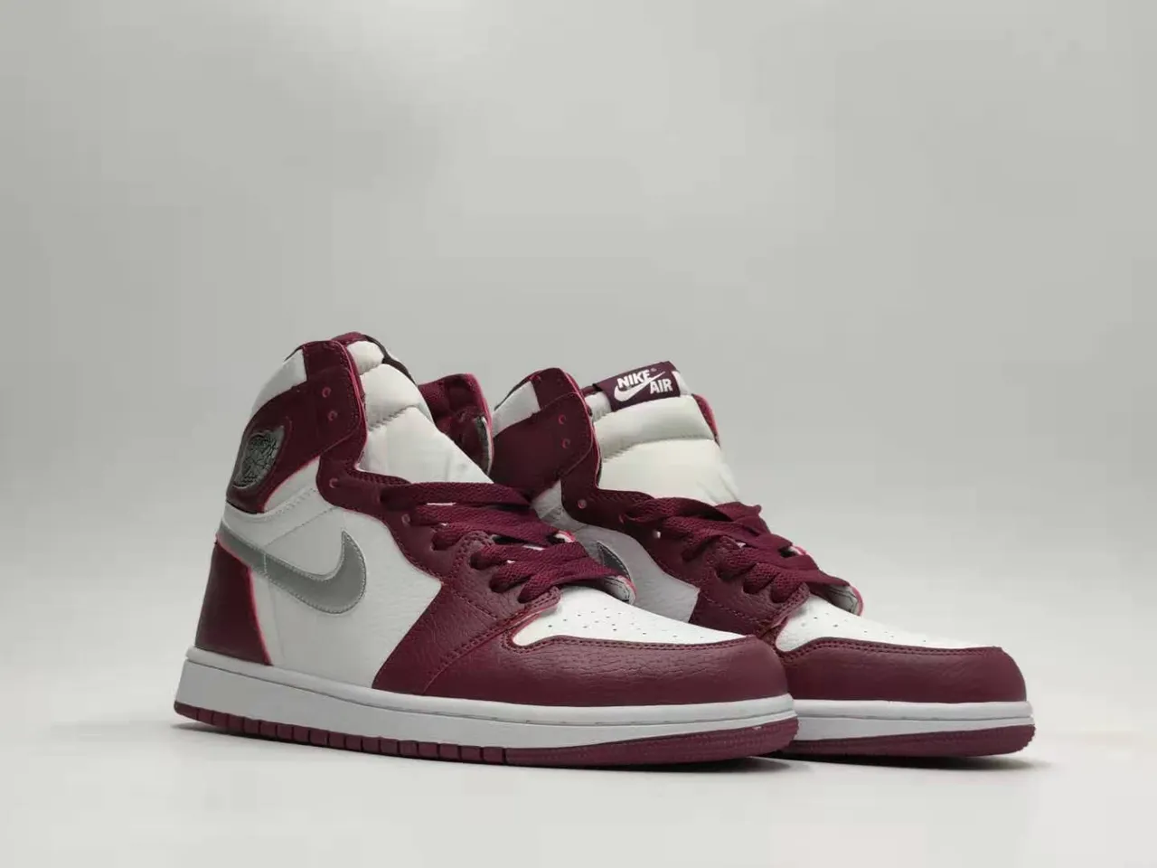 Air Jordan 1 Burgundy and White Leather Basketball Shoes 5