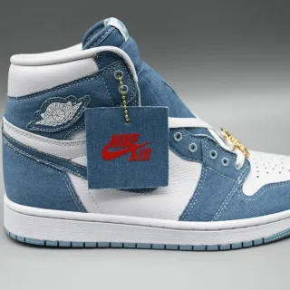 Air Jordan 1 Denim Blue and White High-Top Basketball Shoes