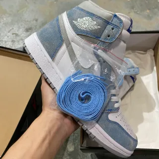 Air Jordan 1 Zapatos de Baloncesto Alto en Ante Azul Desgastado
