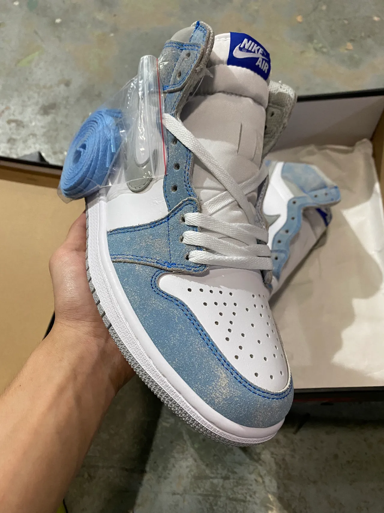 Air Jordan 1 Distressed Blue Suede High-Top Basketball Shoes 2