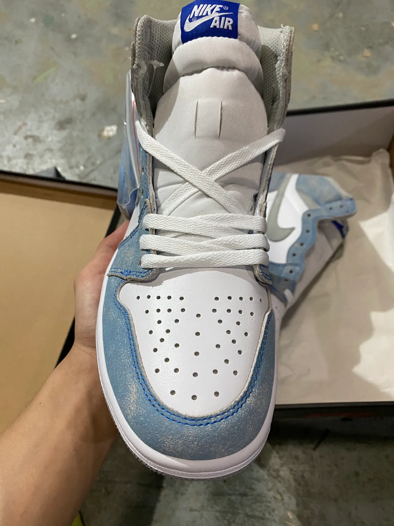 Air Jordan 1 Distressed Blue Suede High-Top Basketball Shoes 3