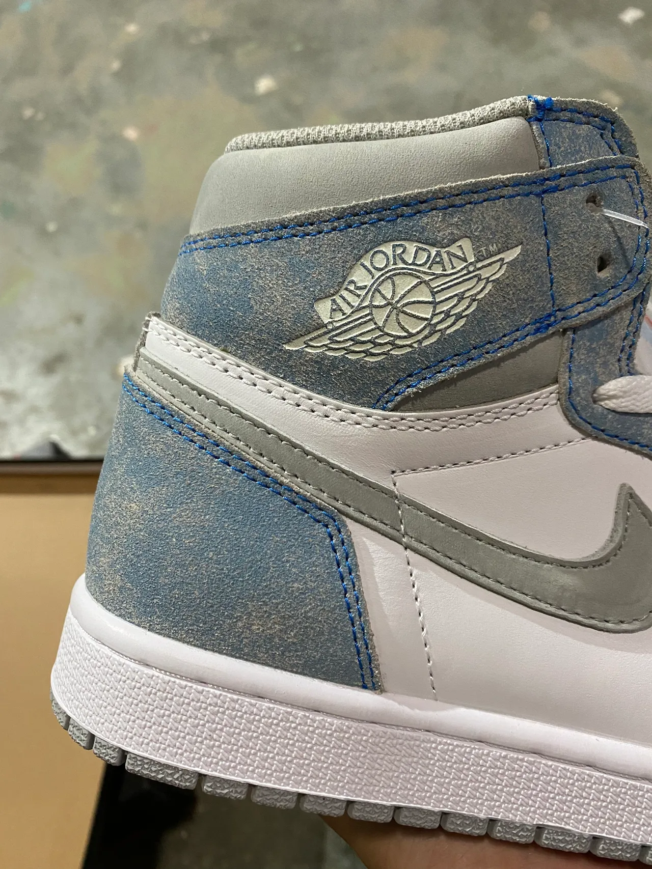 Air Jordan 1 Distressed Blue Suede High-Top Basketball Shoes 7