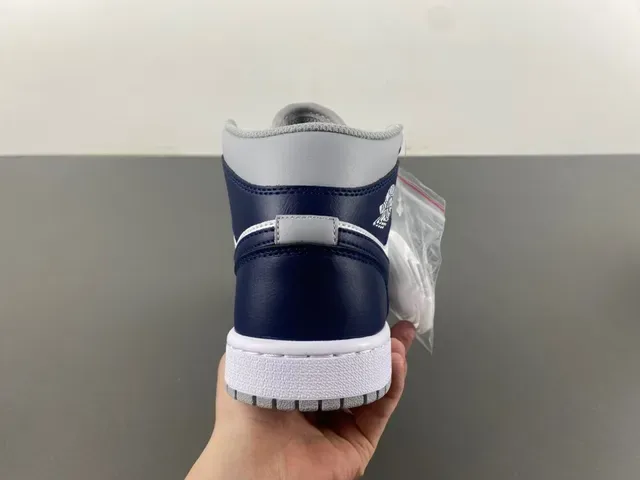 Air Jordan 1 Gray Navy High-Top Leather-Paneled Basketball Shoes 4
