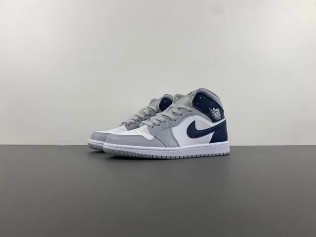 Air Jordan 1 Gray Navy High-Top Leather-Paneled Basketball Shoes 10