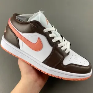 Air Jordan 1 Low Brown and Peach Leather Lifestyle Sneakers