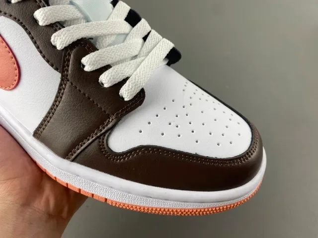 Air Jordan 1 Low Brown and Peach Leather Lifestyle Sneakers 2