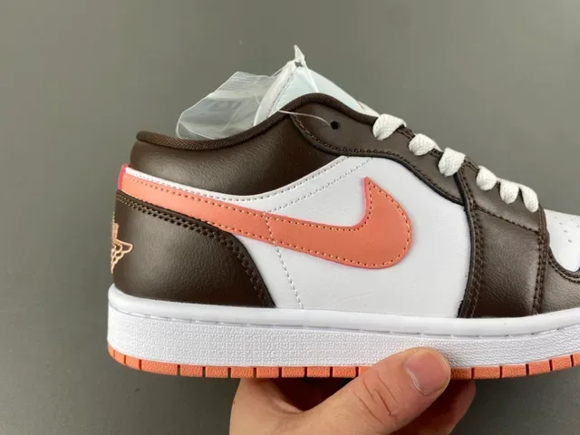 Air Jordan 1 Low Brown and Peach Leather Lifestyle Sneakers 3