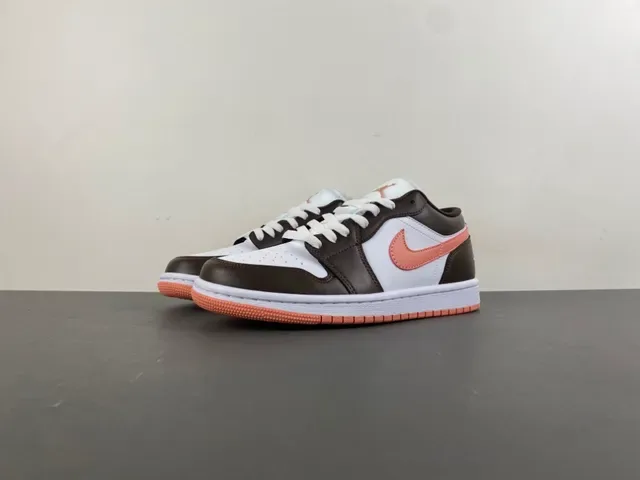 Air Jordan 1 Low Brown and Peach Leather Lifestyle Sneakers 10