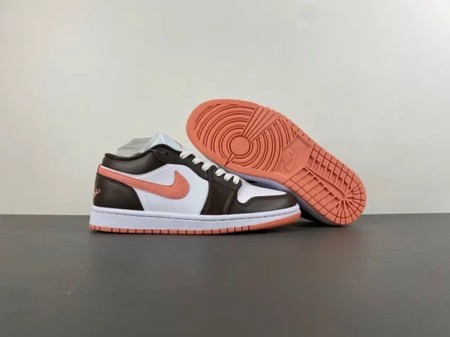 Air Jordan 1 Low Brown and Peach Leather Lifestyle Sneakers 12