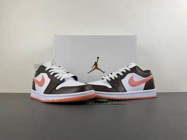 Air Jordan 1 Low Brown and Peach Leather Lifestyle Sneakers 13