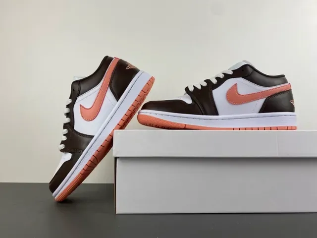 Air Jordan 1 Low Brown and Peach Leather Lifestyle Sneakers 14
