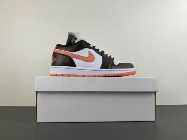 Air Jordan 1 Low Brown and Peach Leather Lifestyle Sneakers 15