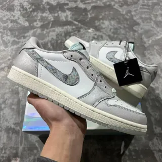 Air Jordan 1 Low Light Gray Iridescent Swoosh Lifestyle Sneakers