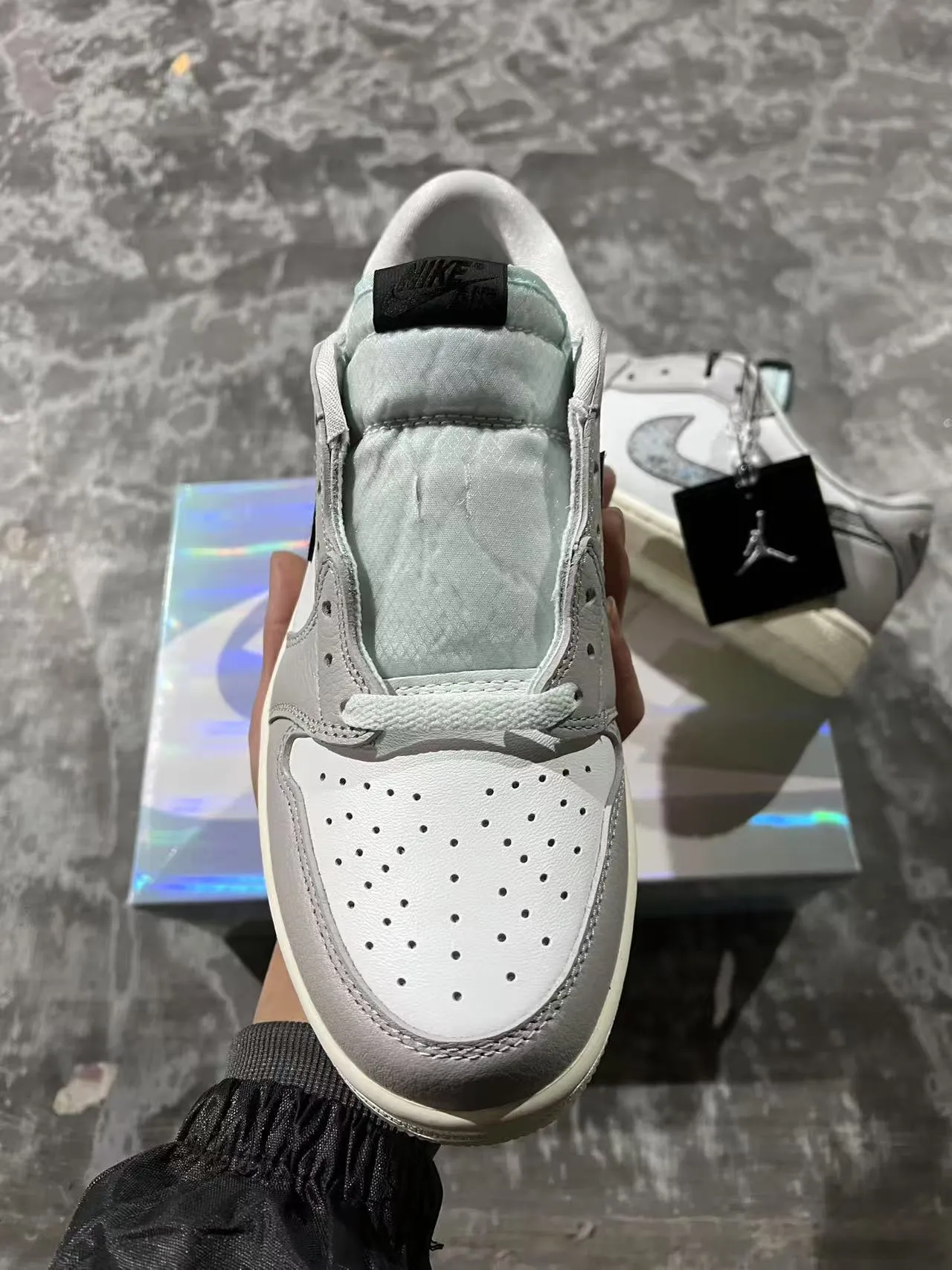 Air Jordan 1 Low Light Gray Iridescent Swoosh Lifestyle Sneakers 3