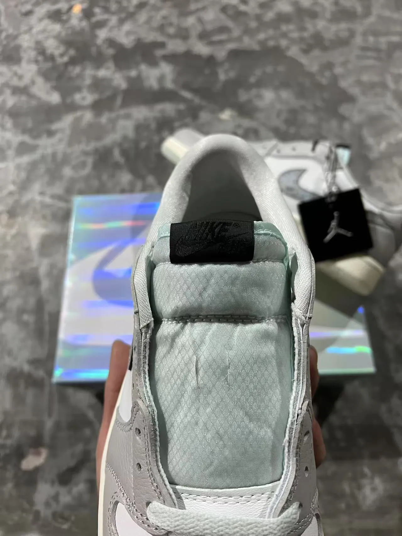 Air Jordan 1 Low Light Gray Iridescent Swoosh Lifestyle Sneakers 4