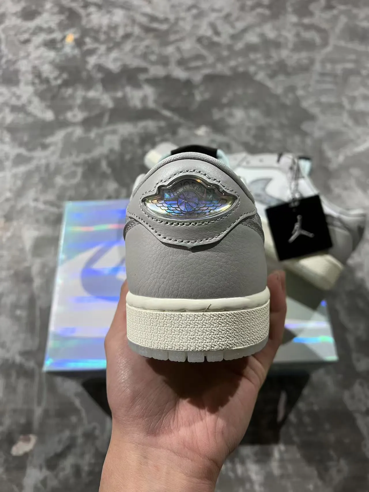 Air Jordan 1 Low Light Gray Iridescent Swoosh Lifestyle Sneakers 8