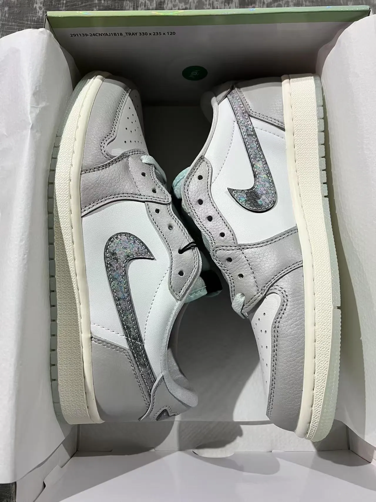 Air Jordan 1 Low Light Gray Iridescent Swoosh Lifestyle Sneakers 9