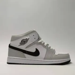 Air Jordan 1 Mid Gray Black Silhouette Leather And Synthetic Paneling Basketball Shoes