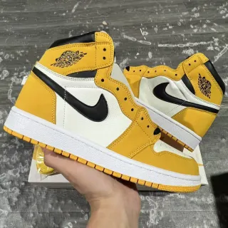 Air Jordan 1 Yellow Black High-Top Leather Upper Basketball Shoes