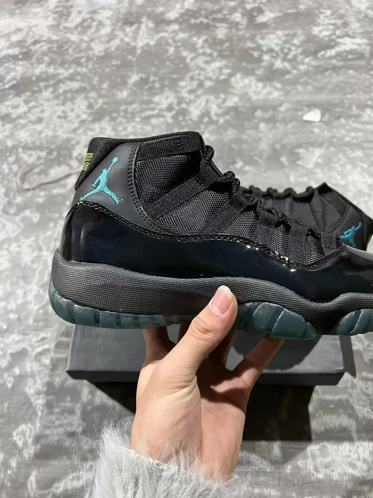 Air Jordan 11 Black Teal প্যাটেন্ট চামড়া বাস্কেটবল জুতো 6