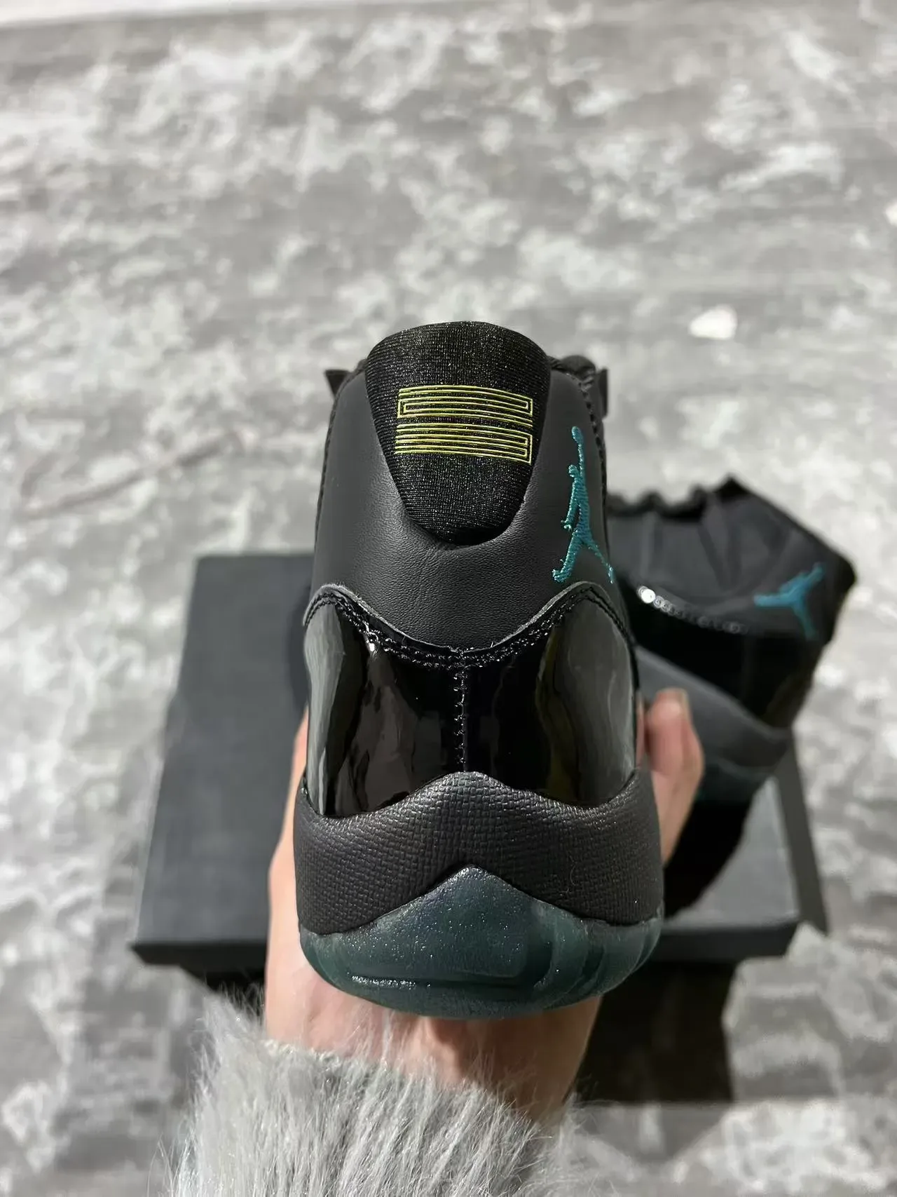 Air Jordan 11 Black Teal প্যাটেন্ট চামড়া বাস্কেটবল জুতো 7